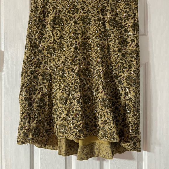 DKNY 6 Women’s Tan Green Floral Print Hi-Low Sequin A-line Skirt Fully Lined - Picture 8 of 13